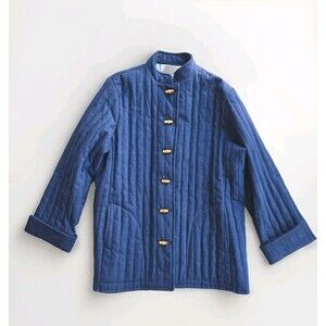 Vintage Sun & Sand Quilted Denim Jacket Women's Size Large Bamboo Style Buttons